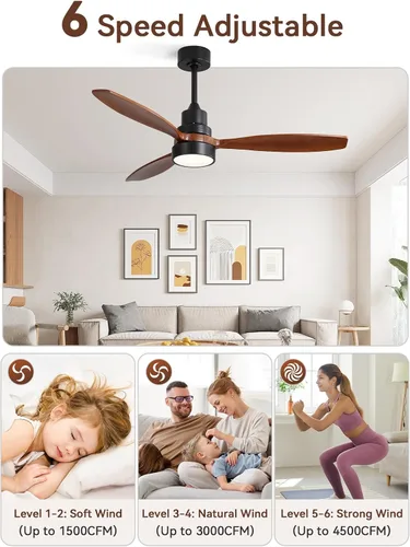Vista 5 de Sofucor Ventilador de techo con luces y control remoto, ventilador de techo de madera LED moderno de 52 pulgadas con varillas descendentes