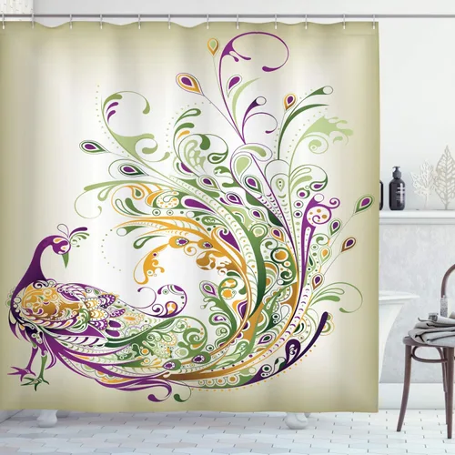 Vista 65 de set de cortina para baño decorativa de tela de poliéster con ganchos