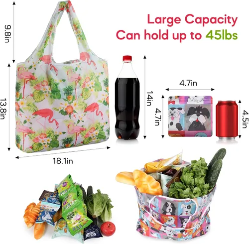 Vista 3 de SZUAH Bolsas de comestibles reutilizables plegables, paquete de 6 unidades - 50 libras, bolsas de compras plegables resistentes y reutilizables