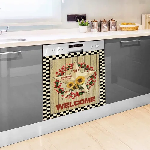 Vista 4 de Prim Barn Star - Adhesivo para lavavajillas, cubierta de madera de campo, cubierta de calcomanía decorativa de cocina con corona de sol, cubierta