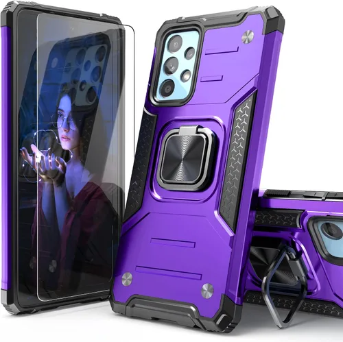 Vista 10 de Funda para Galaxy A52 5G con protector de pantalla, a prueba de caídas, ajuste delgado, con soporte para automóvil, funda protectora ligera