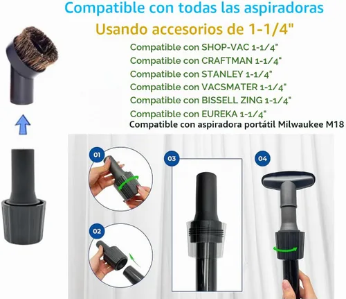 Vista 3 de Accesorio de cepillo para aspiradora de taller de 1.25" con pelo de caballo de 25 mm (2 piezas) - Cepillo redondo de polvo con cerdas suaves