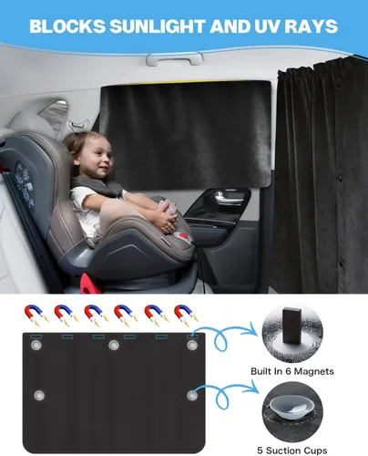 Vista 3 de Juego de 3 cortinas de privacidad para automóvil, 53.74 x 31.50 pulgadas, para SUV, MVP, camioneta, automóvil pequeño, sedán, cortinas de privacidad