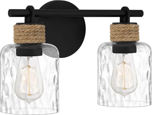 Vista 7 de Quoizel Naturals Baltic - Luces modernas de tocador de 14.5 pulgadas, 2 luces, estilo costero, color negro mate y cristal de agua transparente