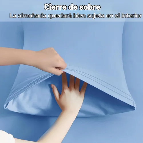 Vista 5 de Horbaunal Paquete de 2 fundas de almohada de microfibra de tamaño estándar, color azul, con cierre de sobre, 1800 hilos, suaves y resistentes al