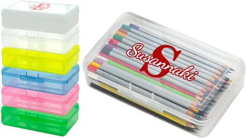 Vista 18 de Caja de lápices transparente de gran capacidad, estuche personalizado de doble capa con nombre, caja de lápices de plástico transparente apilable