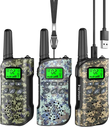 Vista 21 de Inspireyes Walkie Talkies para niños recargables, juguetes para niños y niñas de 3 a 12 años, paquete de 2 radios bidireccionales de largo alcance