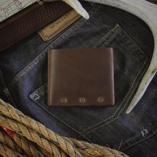 Vista 4 de Billetera delgada y plegable, billetera de cuero, carteras hechas a mano para hombres - #2, Marrón, Minimalista