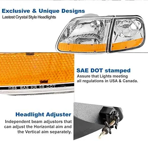 Vista 7 de Faros delanteros de repuesto cromados compatibles con Ford F-150/1997-2002 Expedition 1997-2002