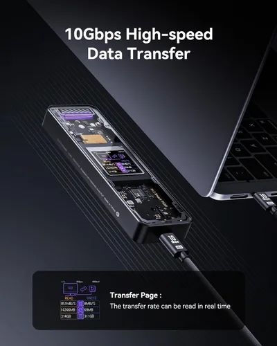 Vista 6 de DOCKCASE Edición Explorer Carcasa M.2 NVMe SSD, Soporta 10s PLP Previene Pérdida de Datos de Escritura, USB 3.2 Gen 2 Tipo-C (10 Gbps), se adapta a