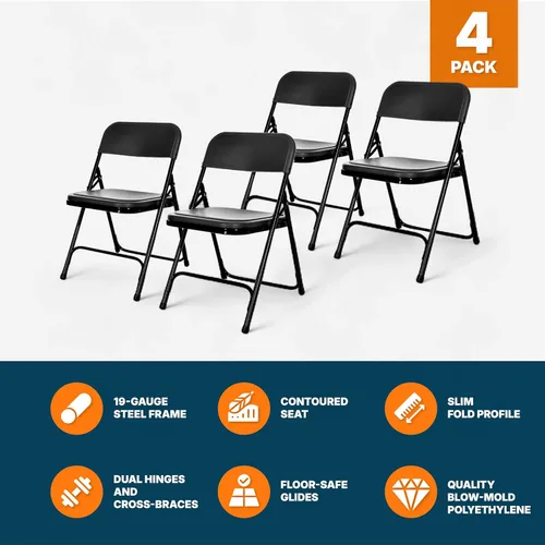 Vista 7 de OEF Furnishings OEF810 OEF800 Series Silla plegable de plástico ligero (asiento negro, marco negro, paquete de 4)