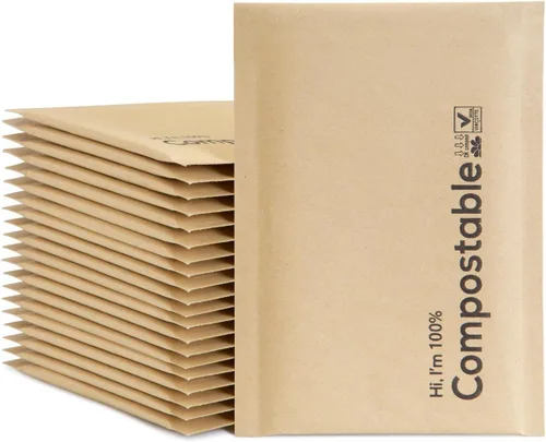 Vista 8 de Sobres autosellables con burbujas 6x10 100% biodegradables, 25 unidades de kraft negro #000, sobres de embalaje acolchados compostables, bolsas