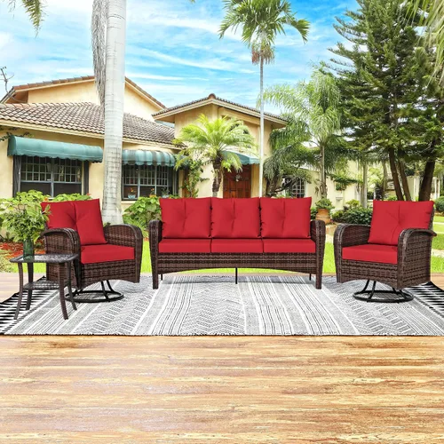 Vista 12 de Sofá de 3 asientos para patio de 73 pulgadas, sofá de mimbre de mimbre, asiento profundo con marco de acero, muebles de conversación al aire libre