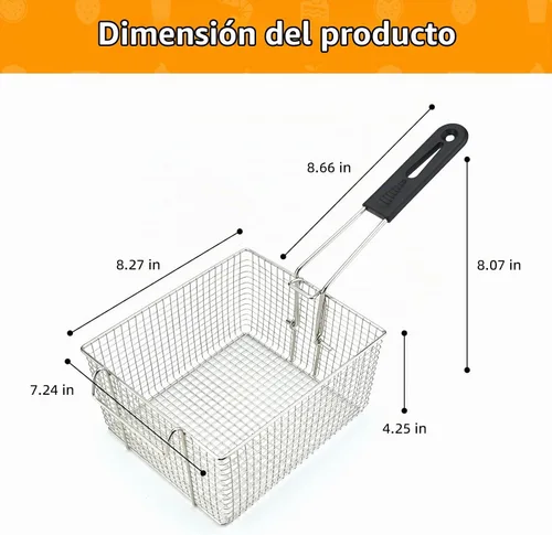 Vista 3 de Cesta para freidora eléctrica para freír alimentos, con mango de goma, 7.2 x 8.3 x 4.3 pulgadas, construcción resistente, adecuada para freír pollo