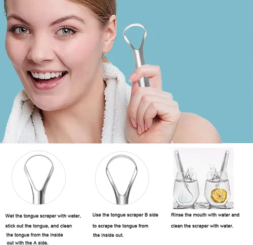 Vista 6 de Sestball Paquete de 2 raspadores de lengua para adultos y niños, raspadores de lengua de metal de grado médico con estuche de viaje, juego