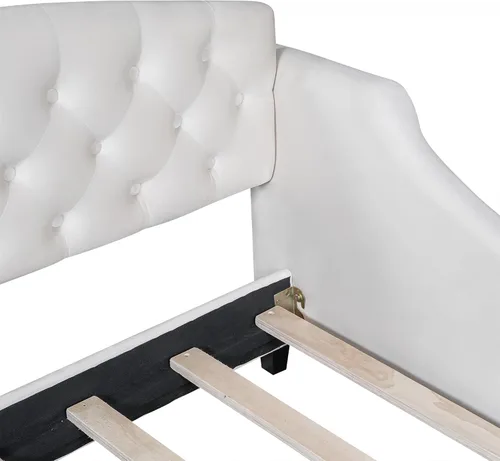 Vista 8 de Cama individual de tamaño doble, cama individual de lujo con botones capitoné, estructura de cama individual de tamaño doble tapizada, sofá cama