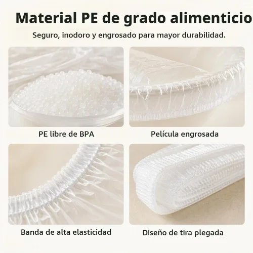 Vista 7 de 300 fundas elásticas desechables para alimentos para cuencos y platos, (1) Cubierta plástica gruesa desechable, envoltura de plástico extra grande