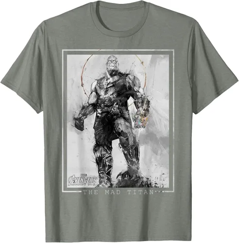 Vista 26 de Marvel Avengers Infinity War Thanos Sketch Graphic Camiseta Negro