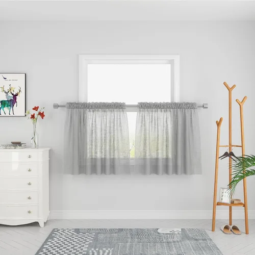 Vista 50 de UPOPO Paneles de Cortina Beige Pequeños Cortinas Transparentes de Gasa de 16 Pulgadas de Largo Cortinas de Cocina de Voile con Textura de Lino