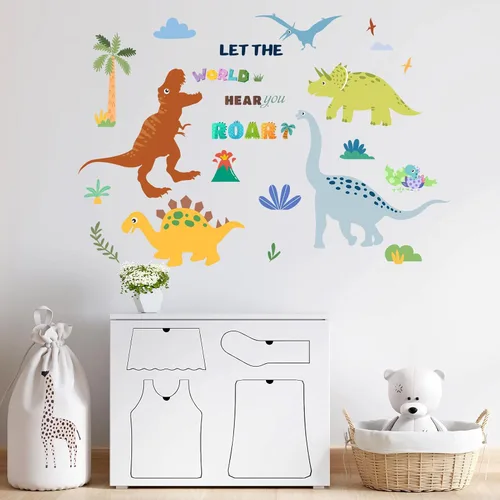 Vista 3 de Calcomanías de pared de dinosaurio, calcomanías de pared de palmeras de dinosaurio, cuarto de bebé, habitación de niños, guardería, guardería
