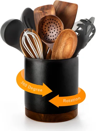 Vista 12 de Nucookery Soporte giratorio para utensilios de cocina de 360°, 7.2 pulgadas, organizador de utensilios de cocina de cerámica blanca, decoración