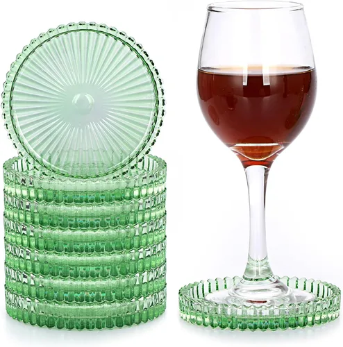 Vista 18 de JUXYES Juego de 5 posavasos de cristal tono ámbar redondos, tapetes para tazas de vidrio, posavasos para bebidas, café, té, vino, posavasos