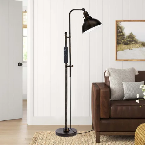 Vista 8 de PARTPHONER Lámpara de pie industrial ajustable, lámpara de lectura rústica de granja en acabado negro envejecido, lámpara de pie moderna