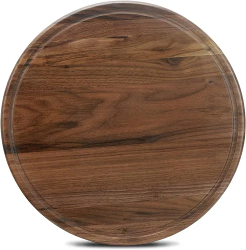 Vista 8 de Tabla de cortar redonda de madera de nogal de 18 pulgadas para cocina, tabla de cortar de madera con ranuras de jugo