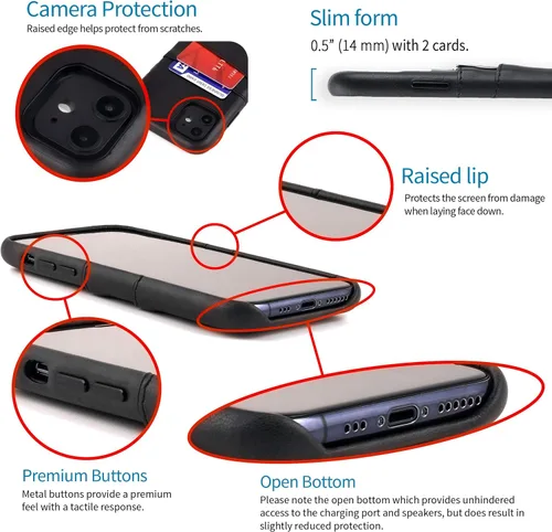 Vista 4 de Dockem Funda tipo cartera para iPhone 11 Placa de metal integrada para montaje magnético y 2 ranuras para tarjetas de crédito (padres)