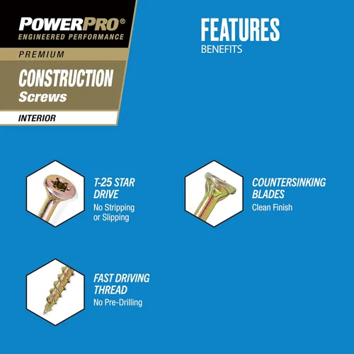 Vista 7 de Power Pro 75 tornillos interiores para madera (#8 x 1-1/2 pulgadas) Tornillos para carpintería Star Drive Sujetadores recubiertos de zinc