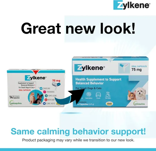 Vista 2 de Vetoquinol Zylkene Suplemento calmante de apoyo para perros y gatos pequeños, ayuda a promover la relajación y reducir los factores de estrés