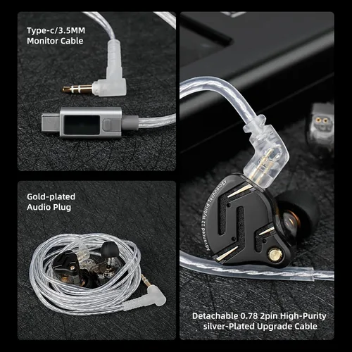 Vista 4 de KZ ZS12 PRO 2 - Auriculares in-ear con monitor de oído, auriculares híbridos para juegos 1DD+5BA, auriculares con cable transparente, auriculares