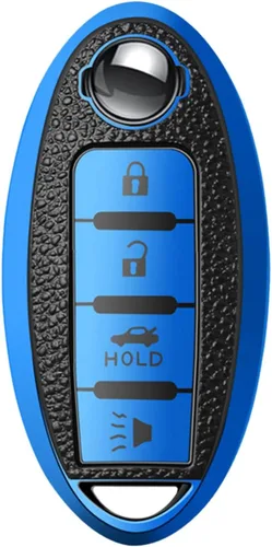 Vista 3 de Xotic Tech - Funda de piel granulada de poliuretano termoplástico azul con llavero compatible con Nissan Altima Maxima, Murano, Sentra Versa Leaf