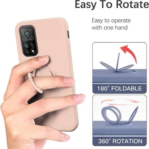 Vista 4 de Funda compatible con Xiaomi Mi 10T Pro con soporte de anillo verde, para Xiaomi Mi 10T Pro, funda de silicona líquida con forro de microfibra suave