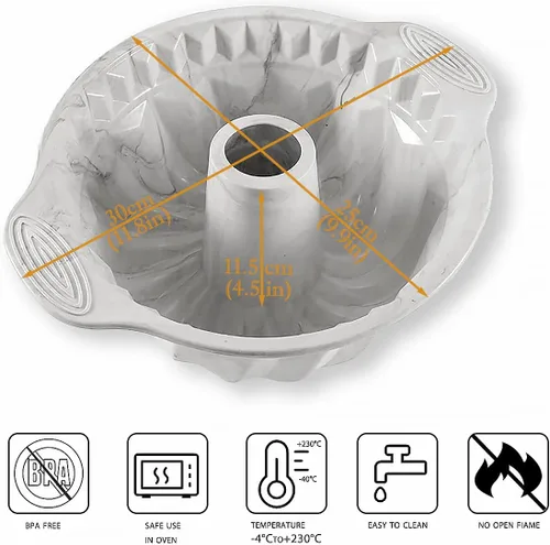 Vista 3 de Occhi d'angelo Molde de silicona para tartas Bundt, antiadherente con mango resistente, moldes de silicona de 9 pulgadas para pasteles Bundt Sartén