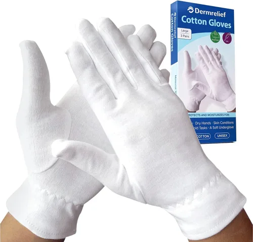Vista 9 de Guantes de algodón para belleza, manos secas, eczema, dermatitis y psoriasis (mediano, 3 pares)
