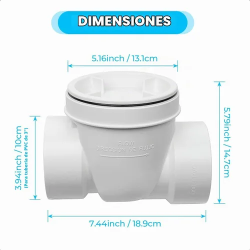 Vista 2 de Cinsda Válvula de remanso de PVC de 3", válvula de prevención de flujo de retorno de 3 pulgadas, válvula de agua de reflujo evita el reflujo