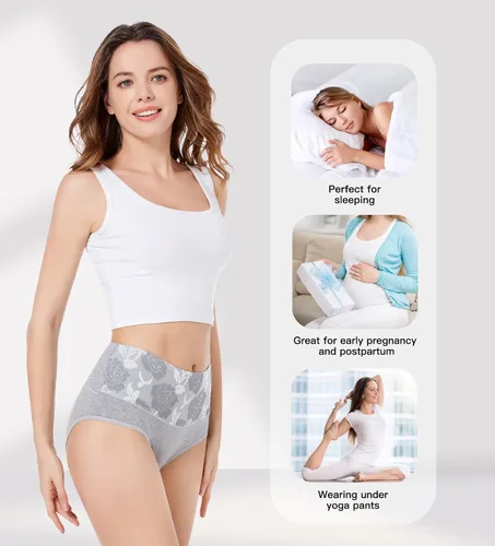 Vista 7 de HAVVIS Bragas Ropa Interior de Mujer de Algodón Cintura Alta Control Abdominal Panties Rosa Jacquard para Damas Multipack