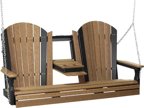 Vista 25 de LuxCraft Adirondack - Columpio colgante para porche delantero de 5 pies con consola abatible, asientos hasta 3, banco de columpio de patio al aire