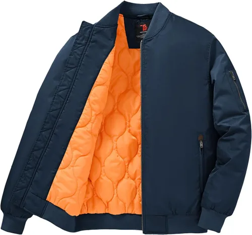 Vista 8 de TBMPOY Men's Winter Bomber Jacket Warm Fall Casual Flight Windbreaker Padded Coats Full Zip Stylish Varsity