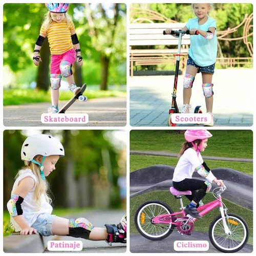 Vista 6 de FIODAY Rodilleras para niños, rodilleras para niños pequeños y coderas, muñequeras con bolsa de cordón, juego de equipo de protección ajustable