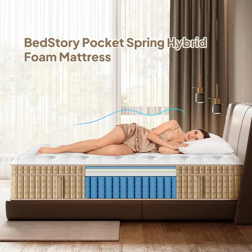 Vista 3 de BedStory Colchón de tamaño King, colchones híbridos firmes de 12 pulgadas en una caja con gel refrescante y resortes ensacables para aliviar