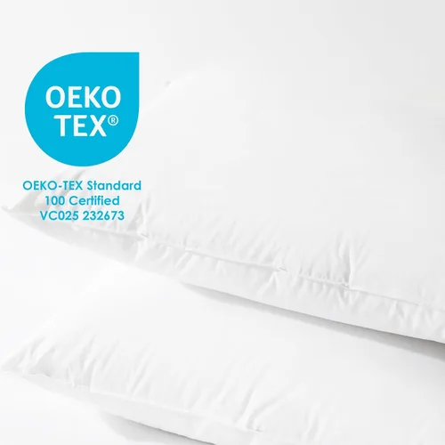 Vista 7 de Canadian Down & Feather Co. - Paquete de 2 almohadas de plumón de ganso blanco de soporte medio, tamaño estándar, carcasa de 260 hilos, 100%