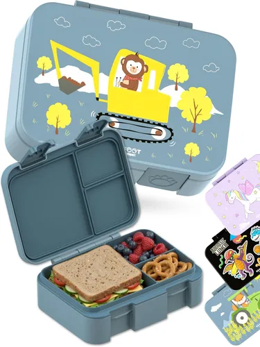 Vista 28 de BEARFOOT Lonchera infantil con compartimentos – Compacta y ligera A prueba de fugas, sin BPA, apta para lavavajillas Diseño dibujado a mano