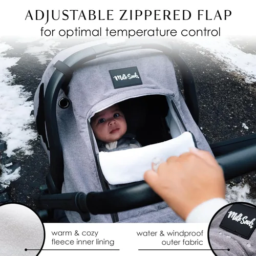Vista 3 de Milk Snob - Funda de asiento de coche para bebé (Stormy) Carseat Canopy & Stroller Cover for Babies, Waterproof, Windproof, Cozy Inner Fleece