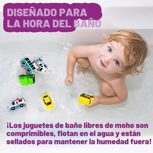 Vista 2 de Tub Works® Vehicles™ Coches de Baño Libres de Moho, Paquete de 6 Sellados, Diseño de Juguetes de Baño Sin Agujeros que Mantiene la Humedad Afuera