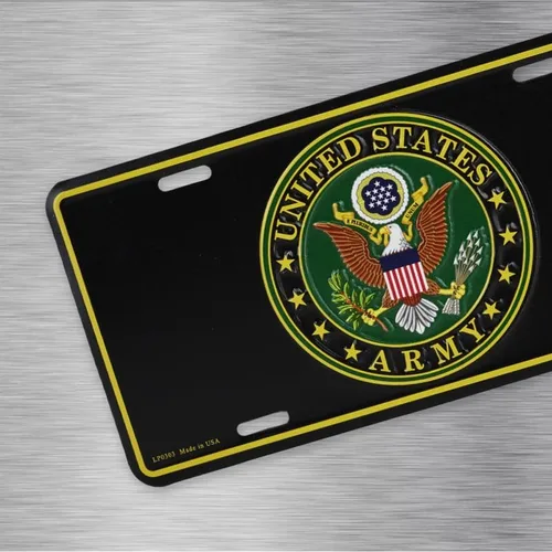 Vista 3 de Placa de matrícula con logotipo del Ejército de los Estados Unidos Tamaño estándar 6" x 12", Placa de matrícula de aluminio para coches, SUV