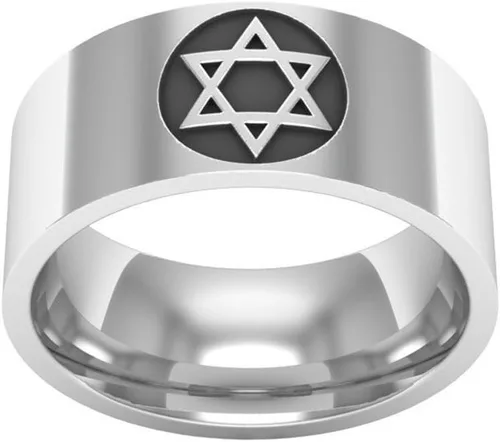 Vista 2 de LiFashion LF - Anillo de compromiso de acero inoxidable para hombre y mujer, diseño de estrella judía de David, anillo de compromiso de ajuste