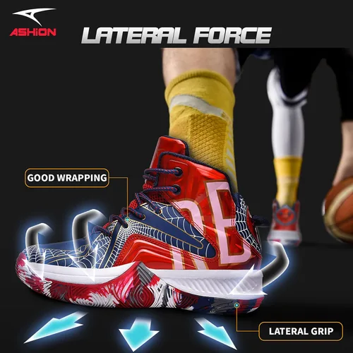 Vista 2 de ASHION Zapatos de baloncesto para hombre, tenis de baloncesto medios, antideslizantes, para entrenamiento con amortiguación al aire libre