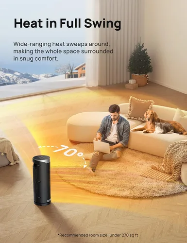 Vista 6 de DREO Calentador de espacio, calentadores de cerámica PTC de 1500 W para uso en interiores con control remoto, oscilación de 70°, temporizador de 1 a